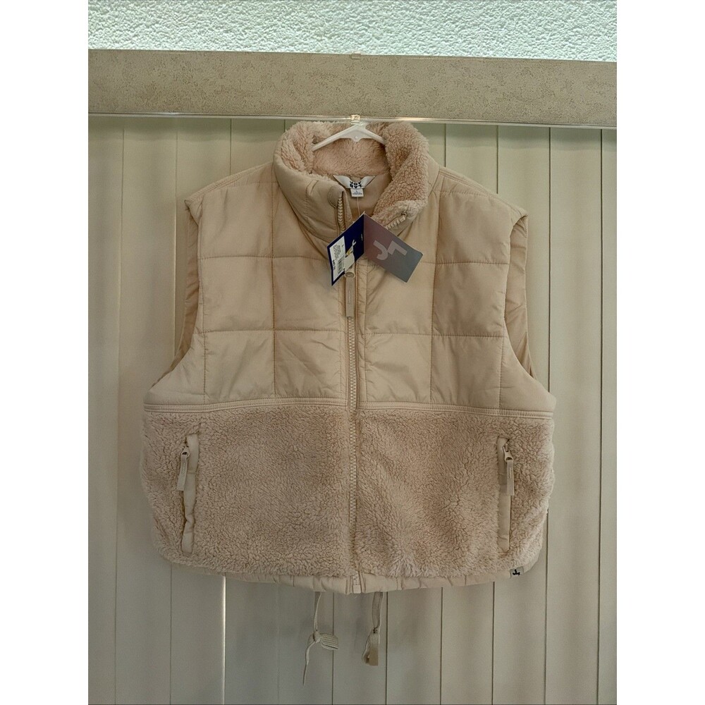 Job Lab Cream Puffer Vest - Size Large NWT Cropped Loose Fit